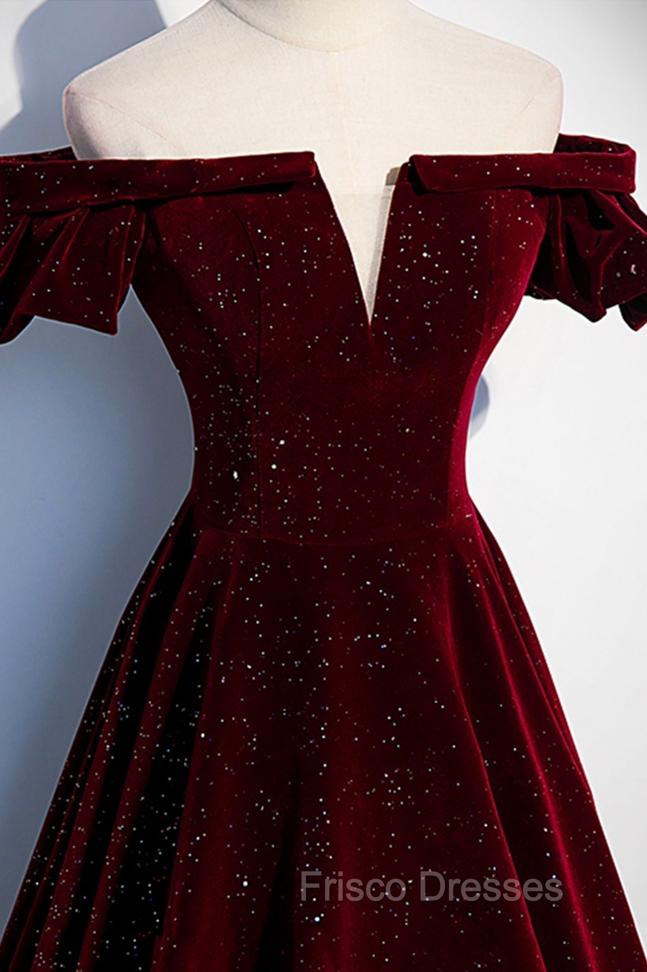 Burgundy Velvet Long Formal Prom Dress, A-Line Off the Shoulder Evening Dress Secondary image