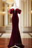 Burgundy Velvet Long Formal Prom Dress, Burgundy Off Shoulder Pearl Evening Dress