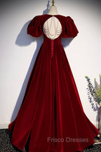 Burgundy Velvet Long Formal Prom Dress Evening Dress