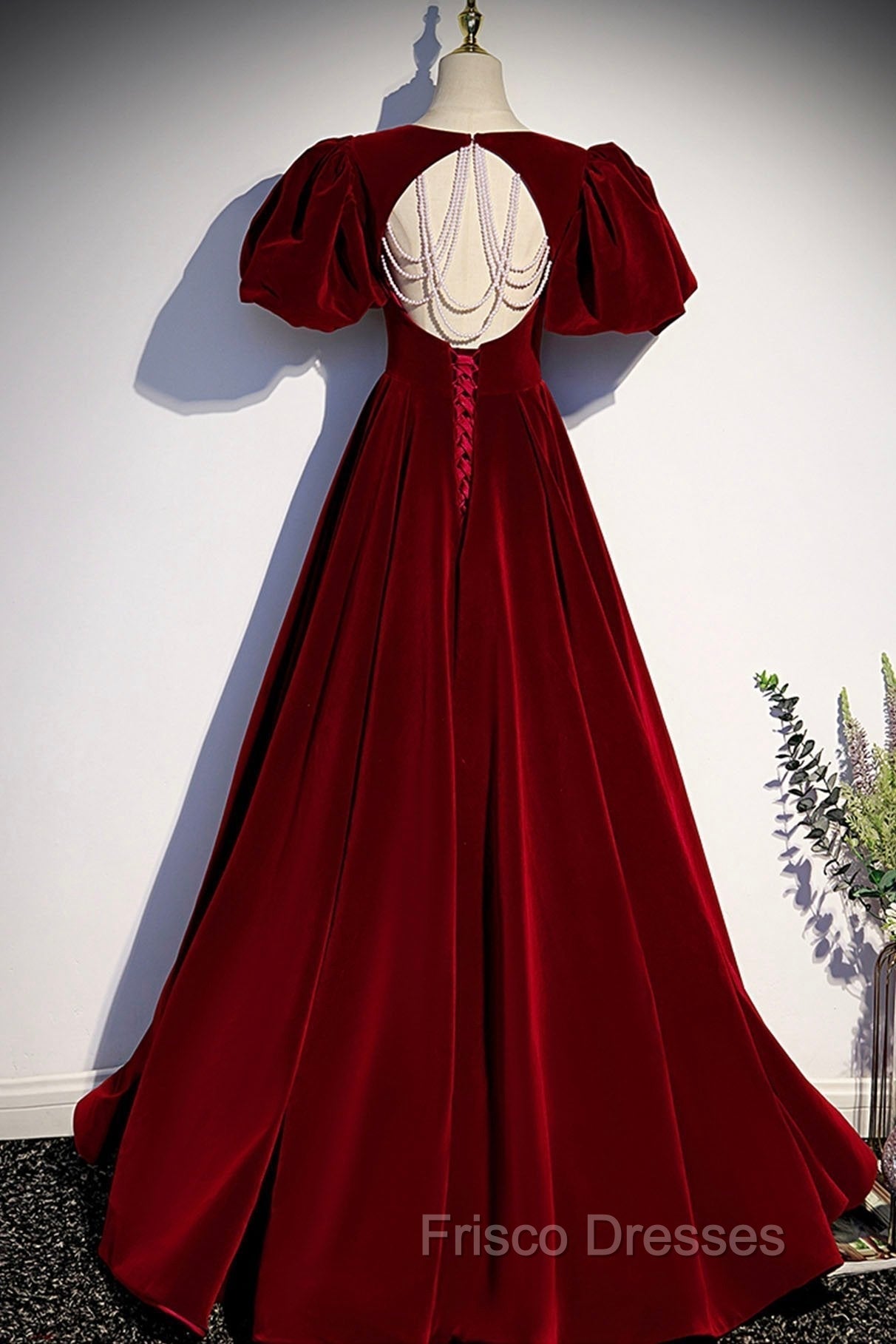 Burgundy Velvet Long Formal Prom Dress Evening Dress