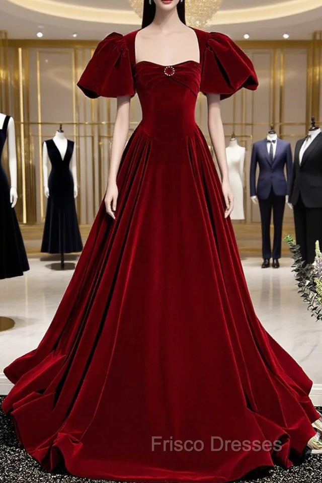 Burgundy Velvet Long Formal Prom Dress Evening Dress Main image