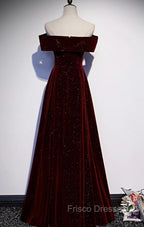 Burgundy Velvet Long Formal Prom Dress Evening Dress