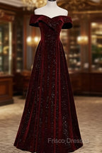 Burgundy Velvet Long Formal Prom Dress Evening Dress