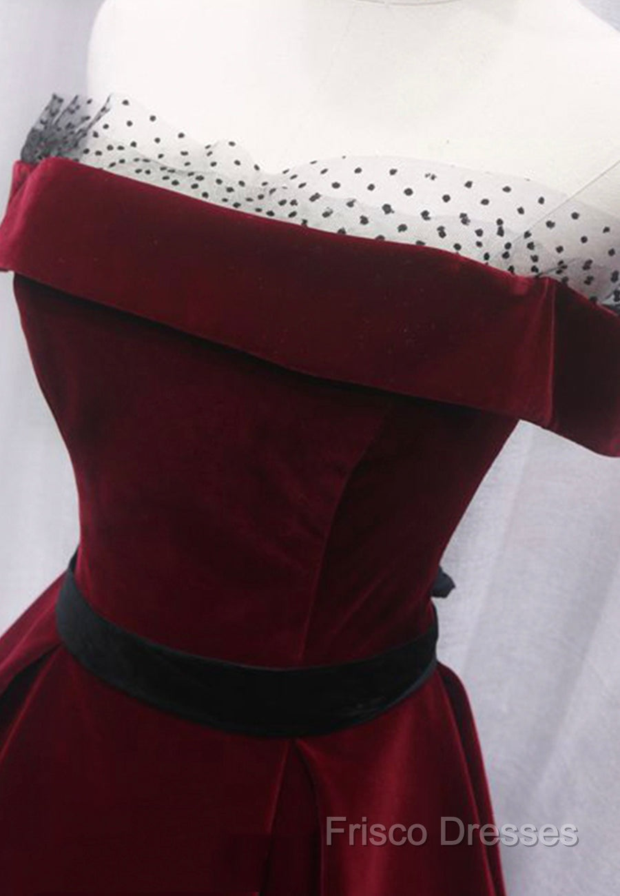 Burgundy Velvet Long Formal Prom Dress, A-Line Formal Dress
