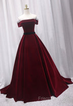 Burgundy Velvet Long Formal Prom Dress, A-Line Formal Dress