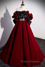 Burgundy Velvet Off the Shoulder Floor Length Formal Prom Dress