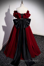 Burgundy Velvet Off the Shoulder Floor Length Formal Prom Dress