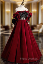 Burgundy Velvet Off the Shoulder Floor Length Formal Prom Dress