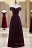 Burgundy Velvet Off the Shoulder Pleats Formal Prom Dress