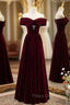 Burgundy Velvet Off the Shoulder Formal Prom Dress