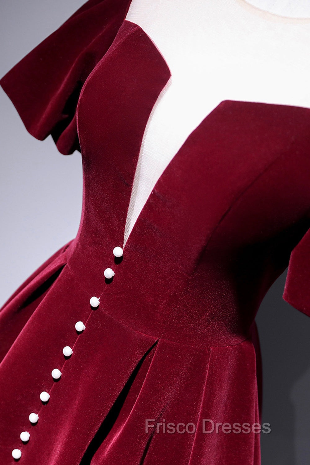 Burgundy Velvet Short Formal Prom Dress, Cute A-Line Party Dress