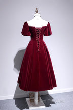 Burgundy Velvet Short Formal Prom Dress, Cute A-Line Party Dress