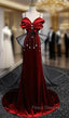 Burgundy Velvet Spaghetti Straps Pleats Formal Prom Dress
