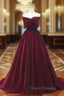 Burgundy Velvet Strapless Bow Formal Prom Dress