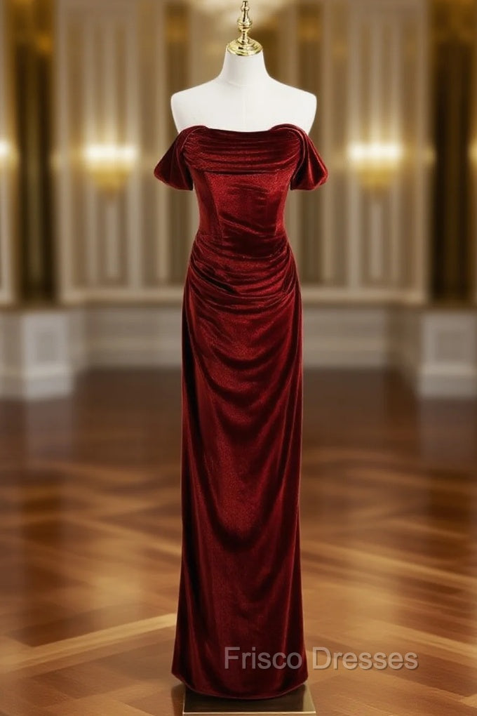 Burgundy Velvet Strapless Pleats Formal Prom Dress Main image