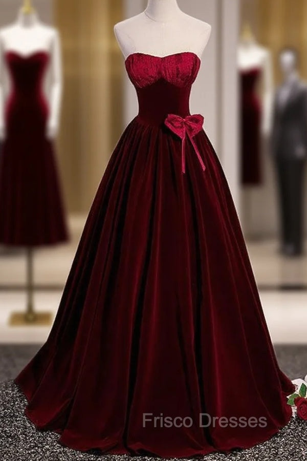 Burgundy Velvet Strapless Formal Prom Dress Main image