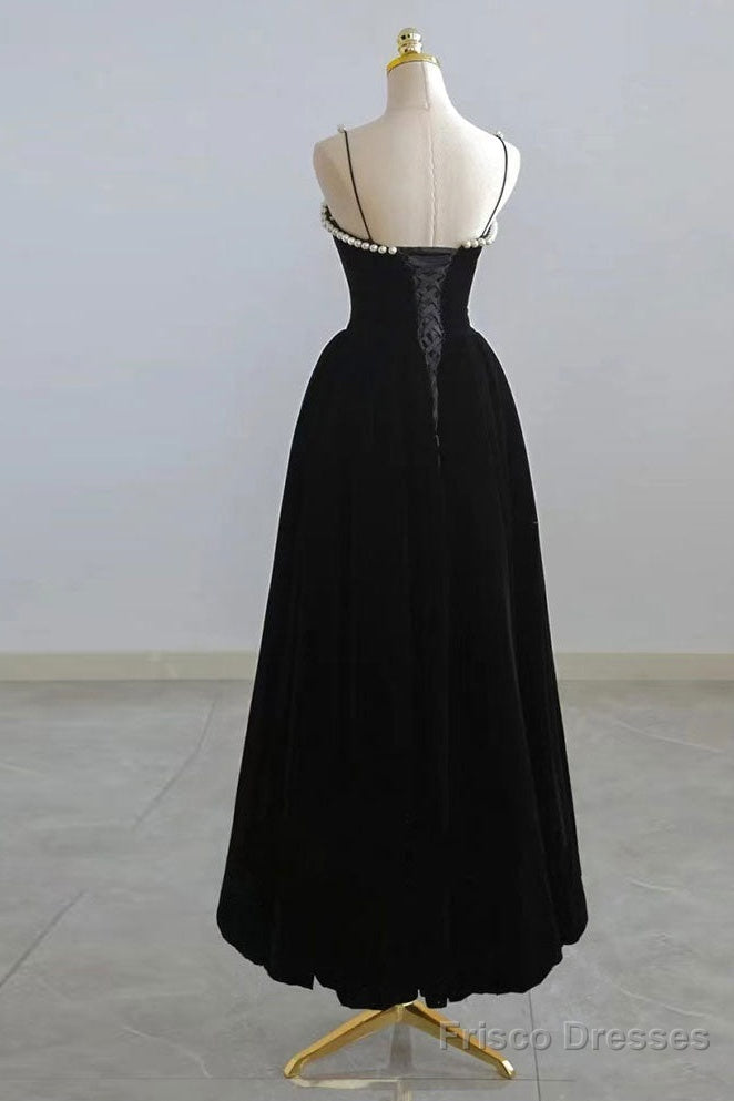 Burgundy Velvet Tea Length Prom Dress, Burgundy Evening Dress