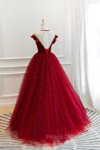 Burgundy Velvet Tulle Floor Length Formal Prom Dress, Lovely Evening Party Dress