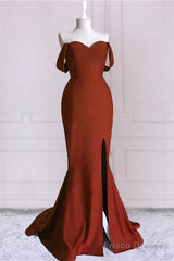 Burnt Orange Mermaid Dresses Off The Shoulder With Slit