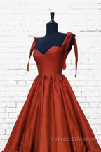 Burnt Orange Satin Ruffles Hem Dress With Bow