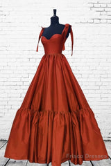Burnt Orange Satin Ruffles Hem Dress With Bow