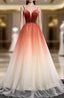 Burugndy Tulle Velvet Spaghetti Straps Formal Prom Dress