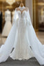 Buy More, Save More White Mrmaid Tulle High Neck Long Sleeve Pearls Wedding Dress With Removable Train