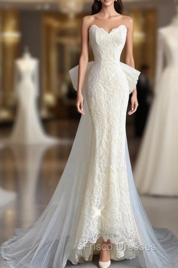 Buyishang Wedding Dress A-Line Notch lapel collar Long Sleeve Court Train Satin Bridal Gowns With Solid Color Main image