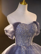 Buyishang Wedding Dress Ball Gown Off Shoulder Short Sleeve Floor Length Organza Bridal Gowns With Beading