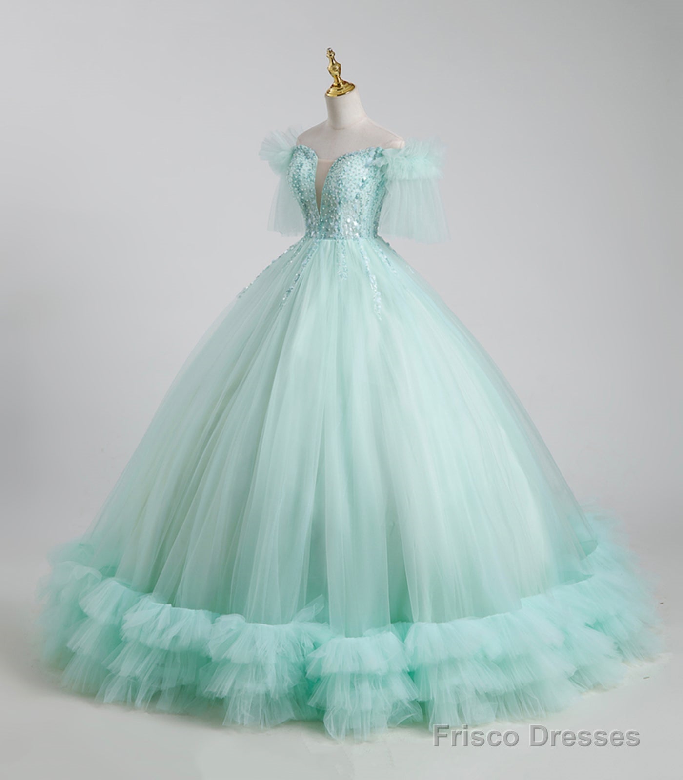 Beautiful Tulle Sequins Long Ball Gown, A-Line Tulle Sweet 16 Dress Main image