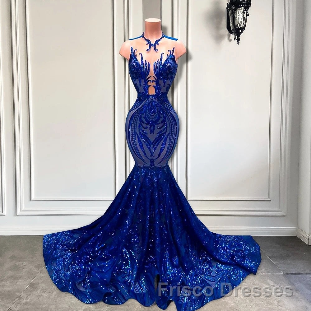 Sequins Royal Blue Sleeveless Mermaid Formal Prom Dresses Secondary image