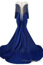 Deep V-neck Shiny Royal Blue Long sleeves Mermaid Formal Prom Dresses