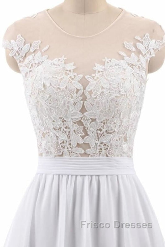 Cap Sleeve Appliques Chiffon A-line Wedding Dress