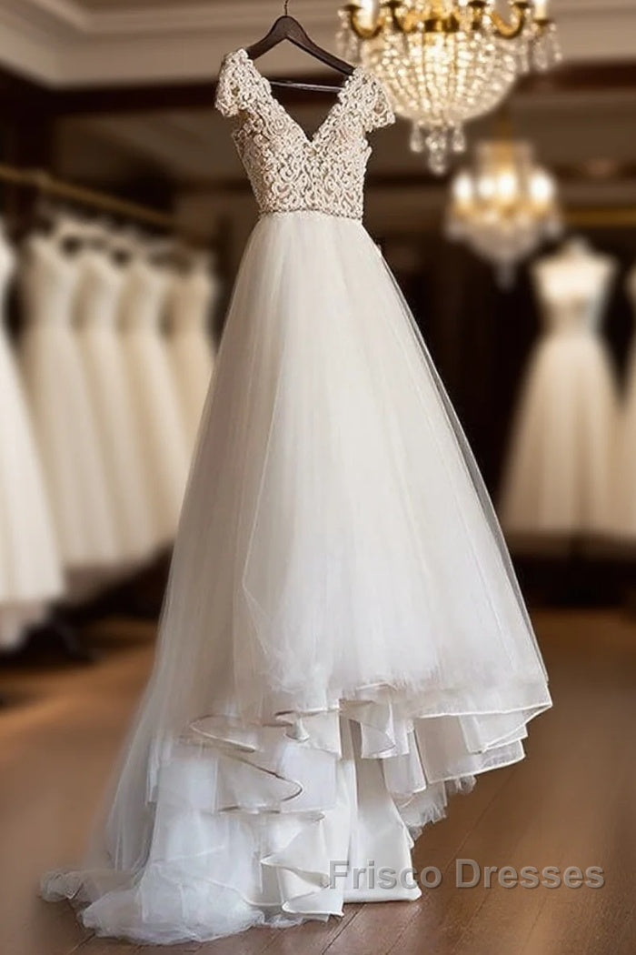 Cap Sleeve Appliques Lace Tulle Wedding Dress, Formal Bridal Gowns Formal Prom Dress Main image