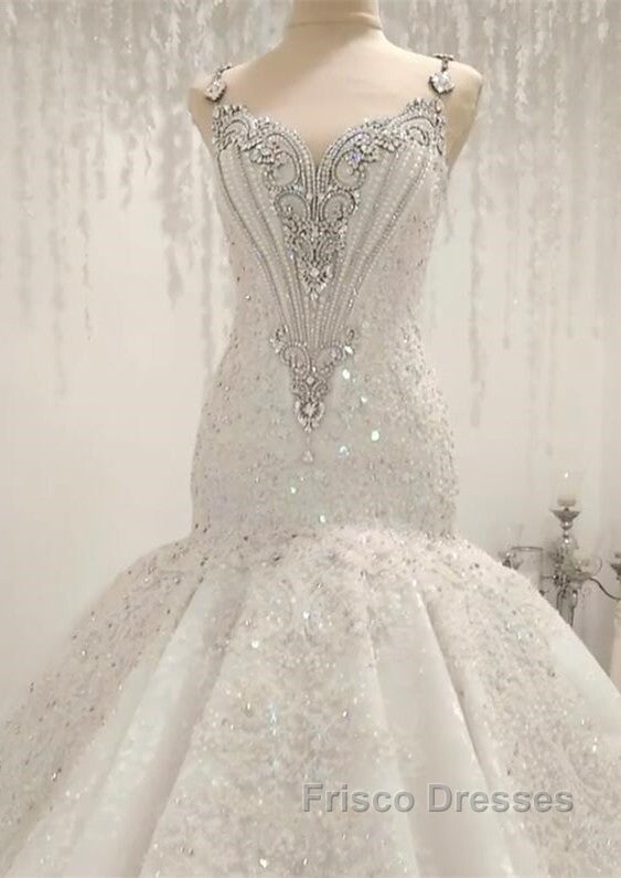 Cap Sleeves Sparkle Diamond Fit and Flare Wedding Dress Online Secondary image
