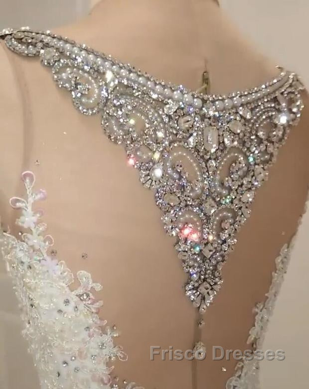 Cap Sleeves Sparkle Diamond Fit and Flare Wedding Dress Online
