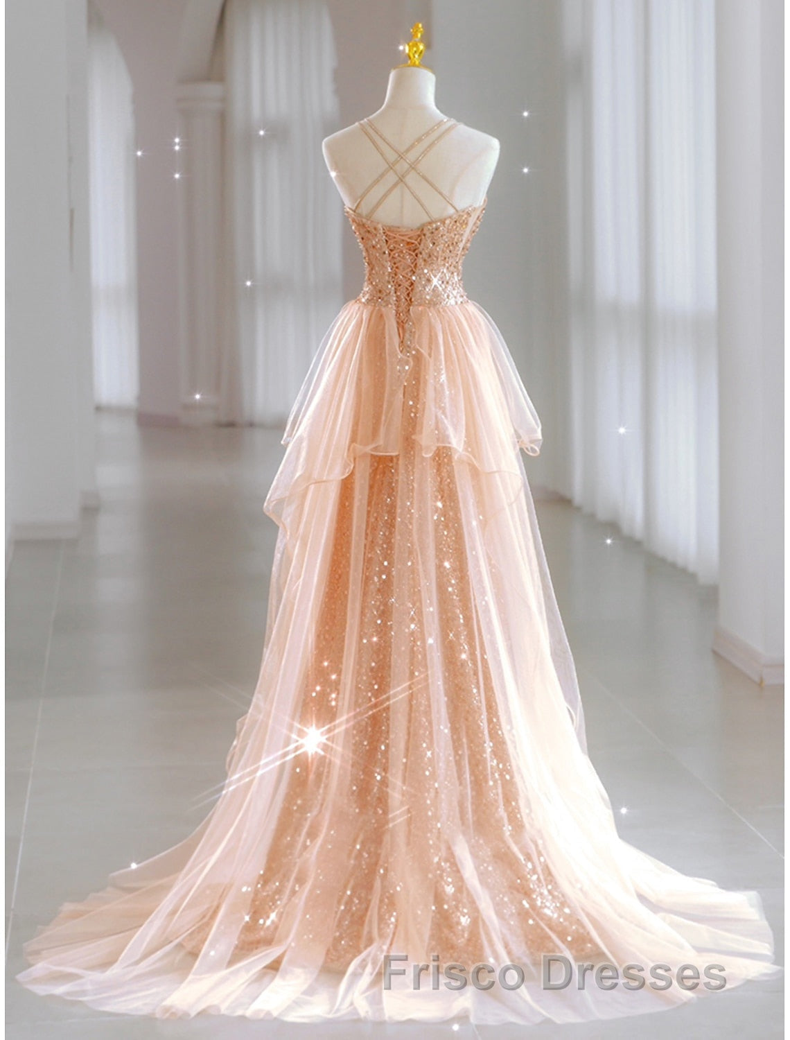 A-Line Formal Prom Dress Sparkle & Shine Dress Wedding Guest Sweet 16 Floor Length Sleeveless Sweetheart Tulle with Sequin Masquerade Dress Secondary image