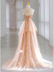 A-Line Formal Prom Dress Sparkle & Shine Dress Wedding Guest Sweet 16 Floor Length Sleeveless Sweetheart Tulle with Sequin Masquerade Dress