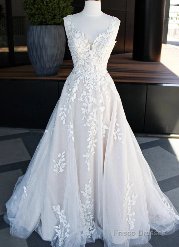 A line tulle lace long prom dress evening dress Main image