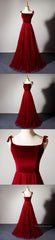 Sparkly Tulle Long Prom Dress, A Line Spaghetti Straps Burgundy Prom Evening Dress