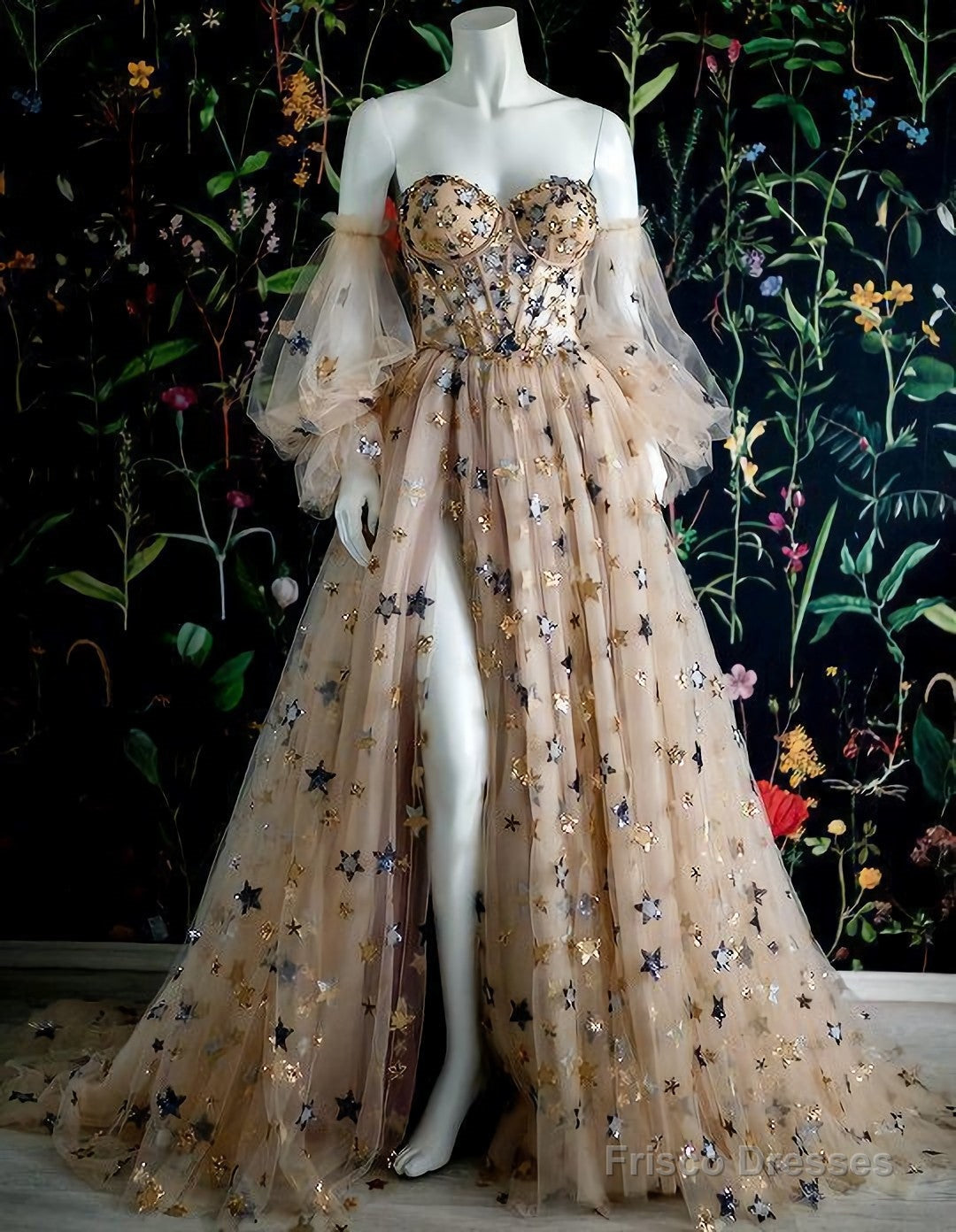 Off The Shoulder Long Prom Dress, With Start Appliques Main image
