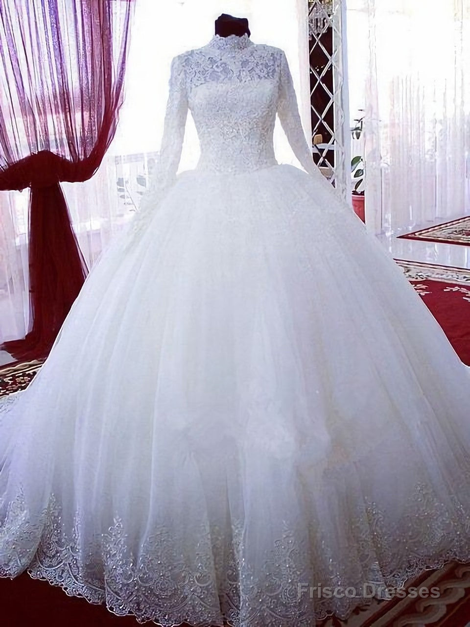 High Neck Long Sleeves Bridal Ball Gown Wedding Dresses, Bridal Gowns Prom Dress Main image