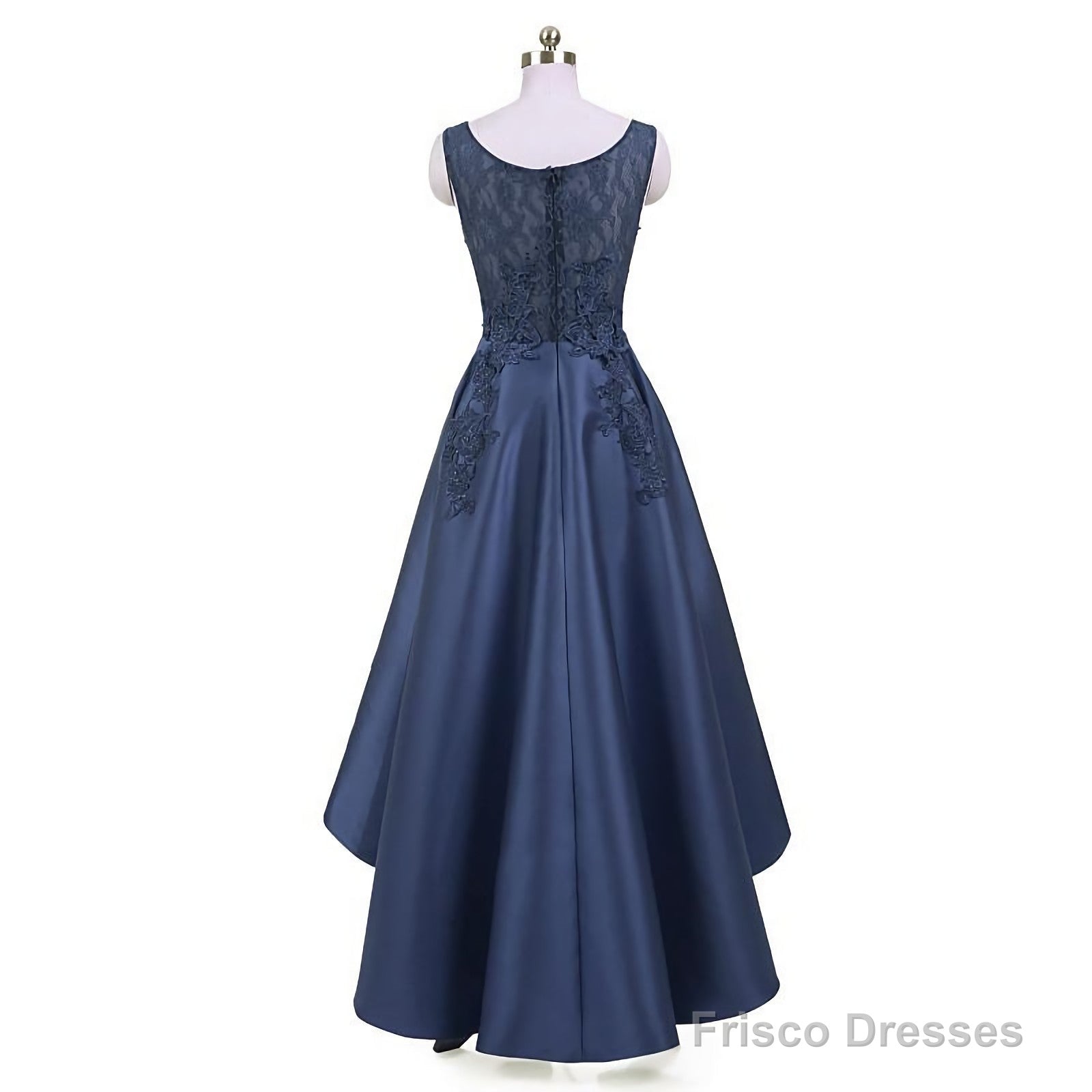 New Arrive Long Formal Prom Dress, Navy Blue Lace Beaded Wedding Party Dresses, High Low Bridesmaid Gowns Formal Main image