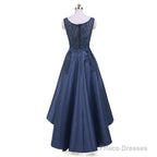 New Arrive Long Formal Prom Dress, Navy Blue Lace Beaded Wedding Party Dresses, High Low Bridesmaid Gowns Formal