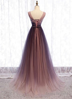 Spring Long V Neck A Line Dress, Halter Beaded Evening Dress, Prom Dresses