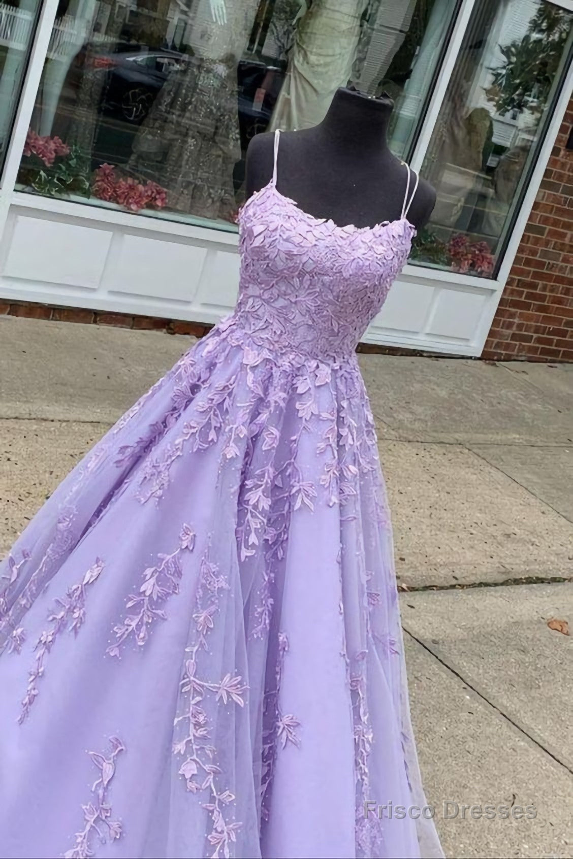 A Line Lavender Lace Appliqued Long Prom Dress, Formal Gown Main image
