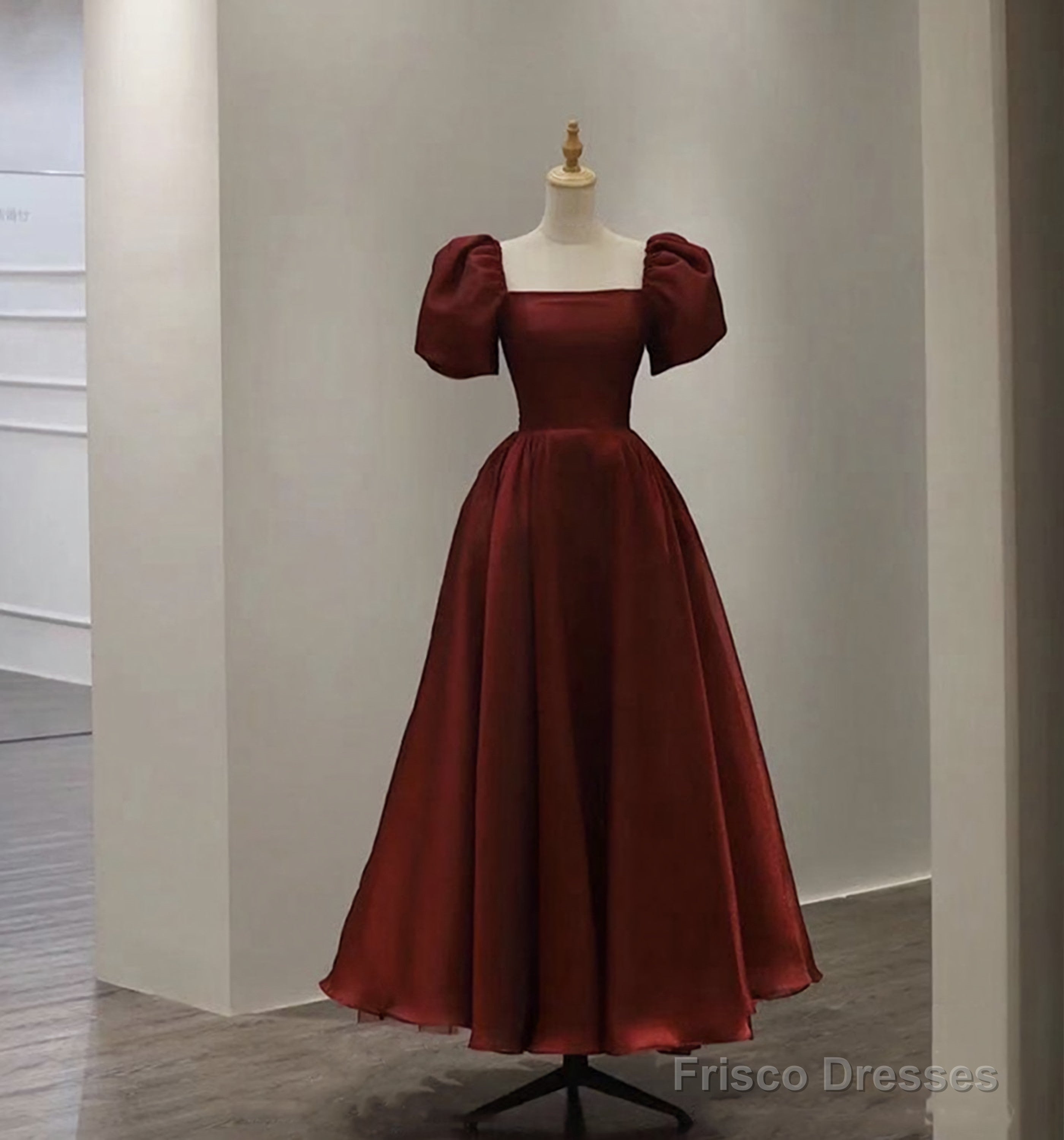 Burgundy A Line Short Prom Dress, Cute Evening Dress Main image
