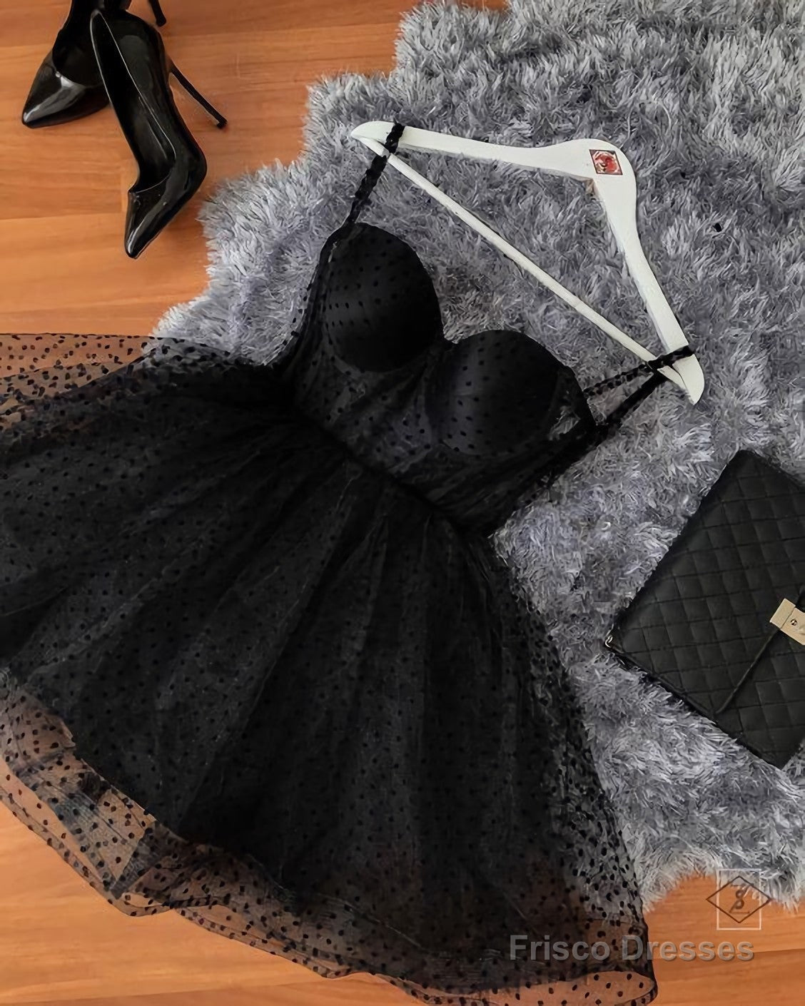 Black Polka Dot Tulle Strapless Corset Short Dress, Homecoming Dress Main image