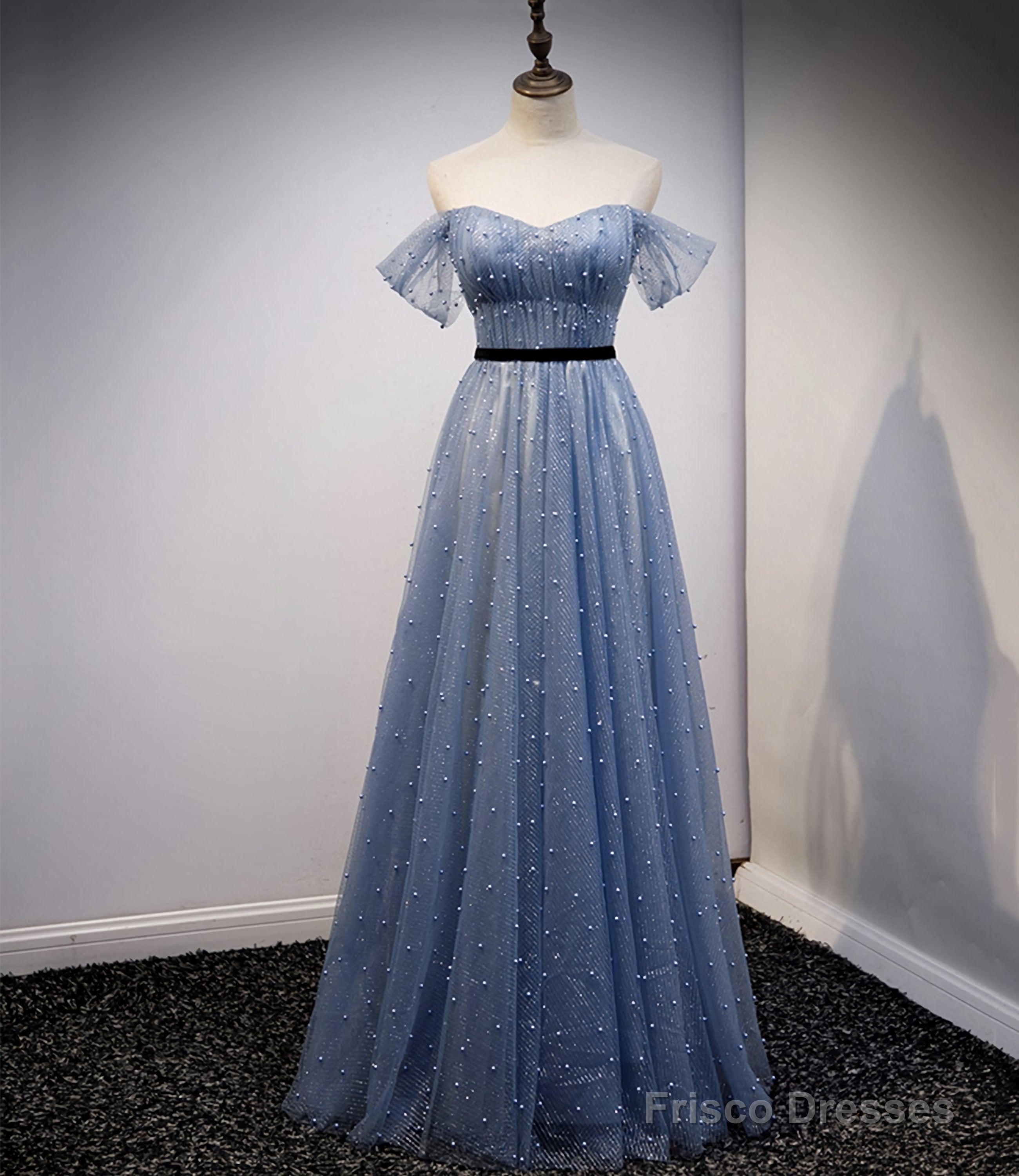 Blue Tulle Long A Line Prom Dress, Evening Dress Main image