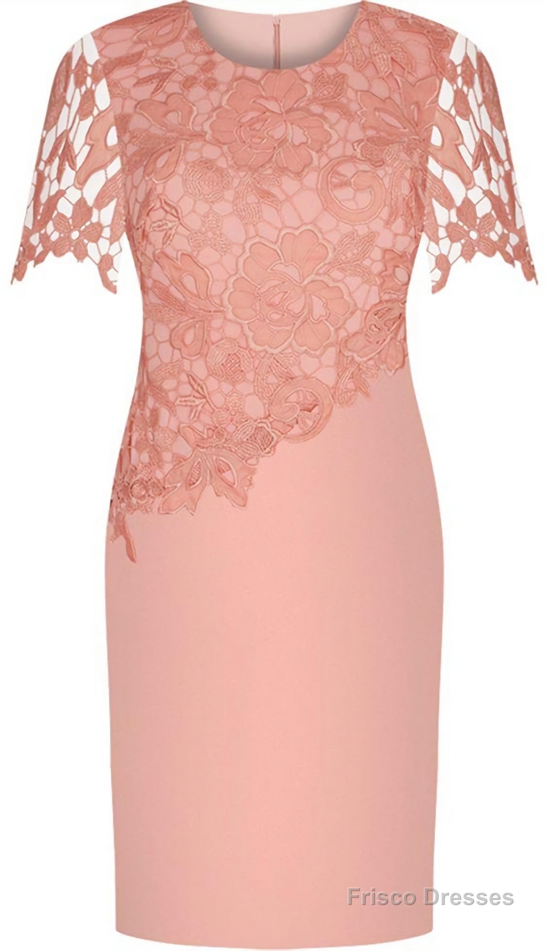 Sheath Round Neck Short Sleeves Prom Elastic Satin Short Mother Of The Bride Dress, With Lace Main image